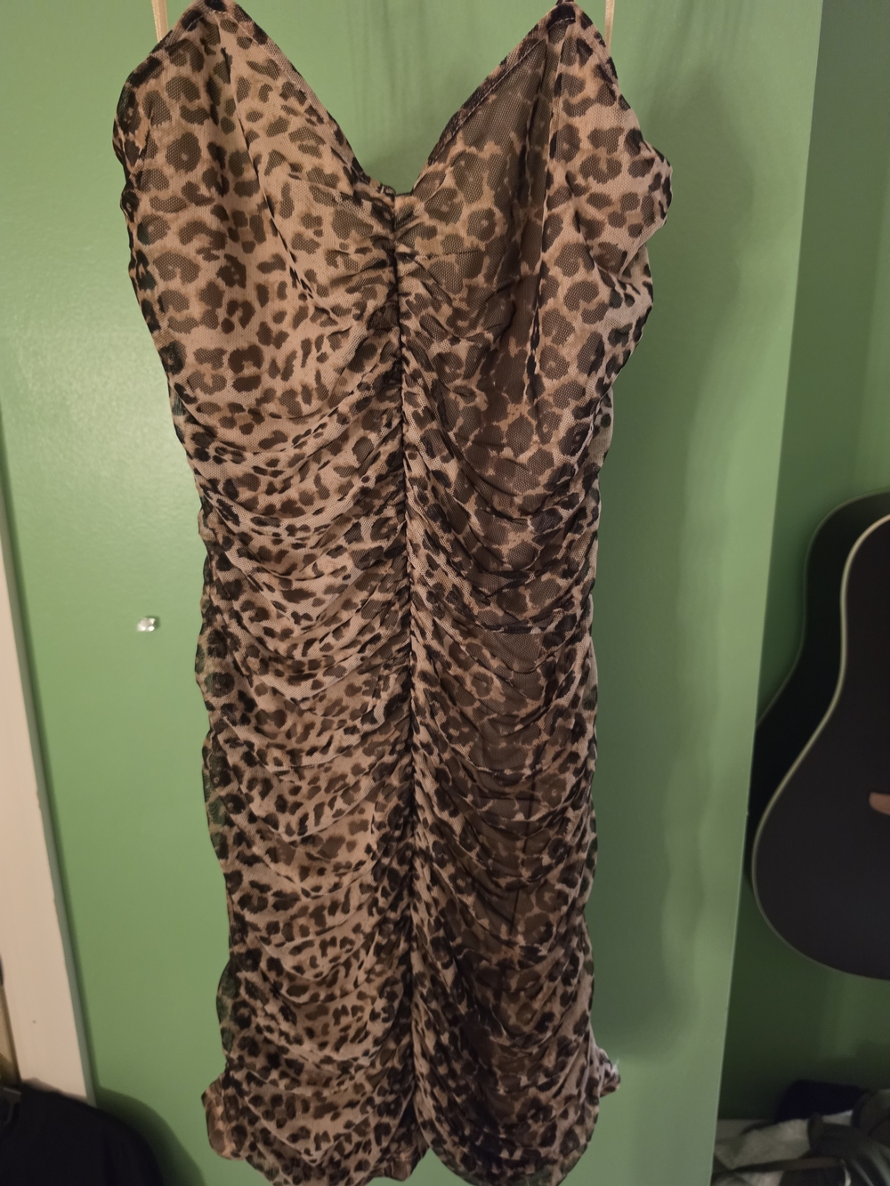 Aqua Leopard Print Ruched Dress